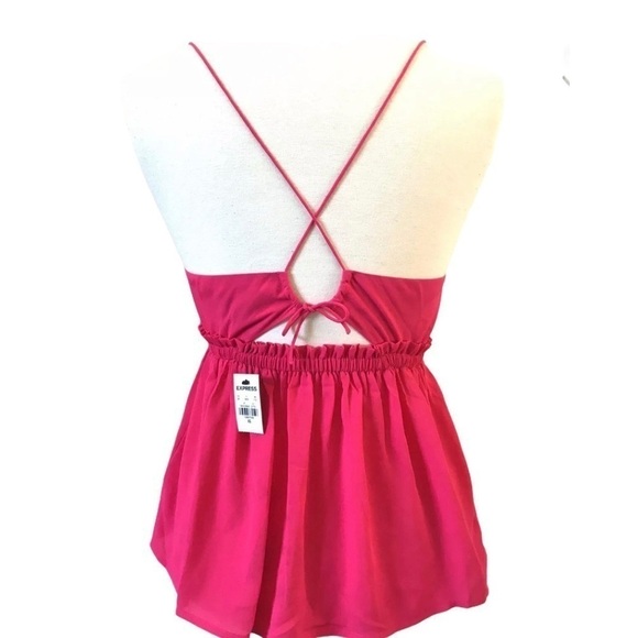 Express XS Neon Pink Halter Top Baby Doll Ties - Picture 3 of 8